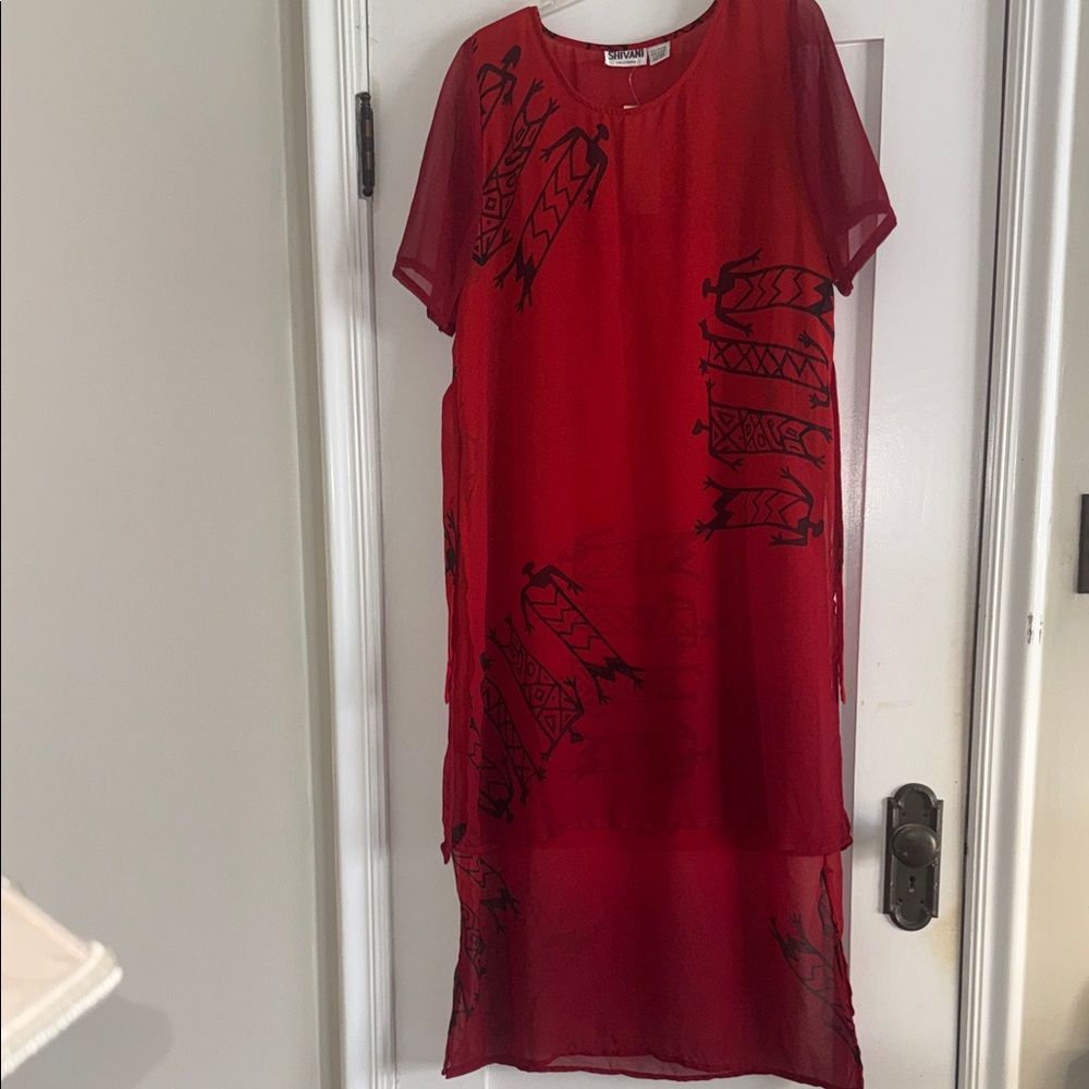 Elegant Red Sheer Dress with Black Accents